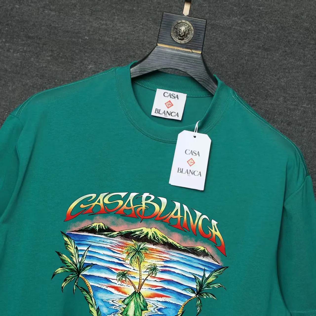 26ss CASABLANCA original printing process short-sleeved T-shirt original development using high-density double yarn pure cotton fabric upper body soft and comfortable color Black White Dark Green color Orange Pink Blue Royal Blue color cigarette powder 8 colors Sizes S M L XL